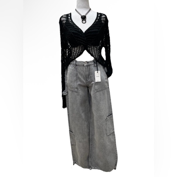 Forever21 Denim - Forever 21 Cargo Jogger Jean Straight-Leg Drawstring Hem Gray Wash 27